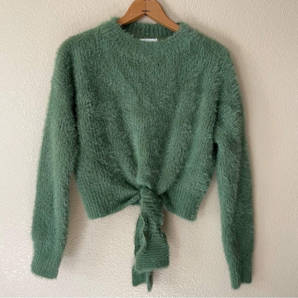 Princess Polly Green Winslow Jumper Sweater Soft Front-tie cropped